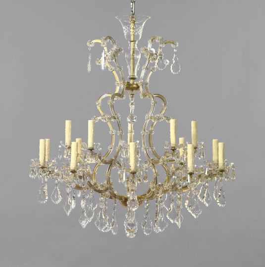 Appraisal: Large Cut Glass Tiered Fifteen-Light Chandelier of cage form in