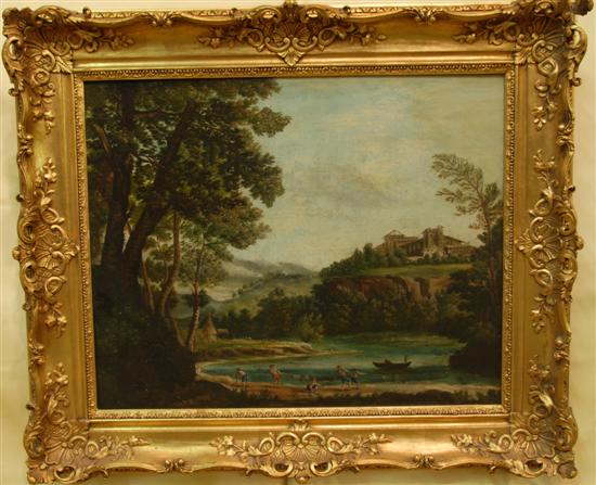 Appraisal: OLD MASTER O C Figures boat on river and castle