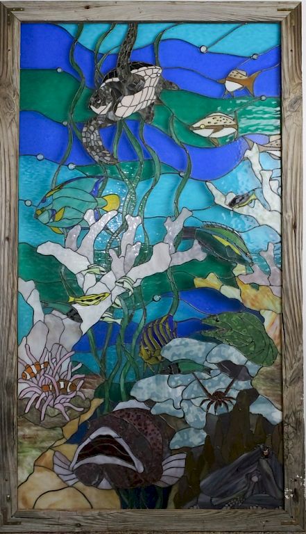 Appraisal: Big Tropical Ocean Coral Reef Stained Glass Window Amazing and