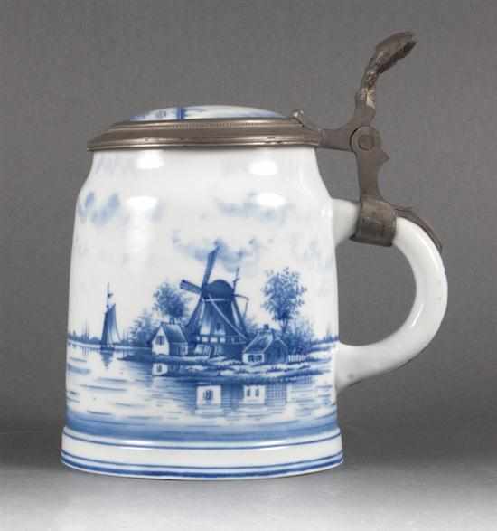 Appraisal: Huttensteinach pewter-mounted blue and white lithophane porcelain stein th century