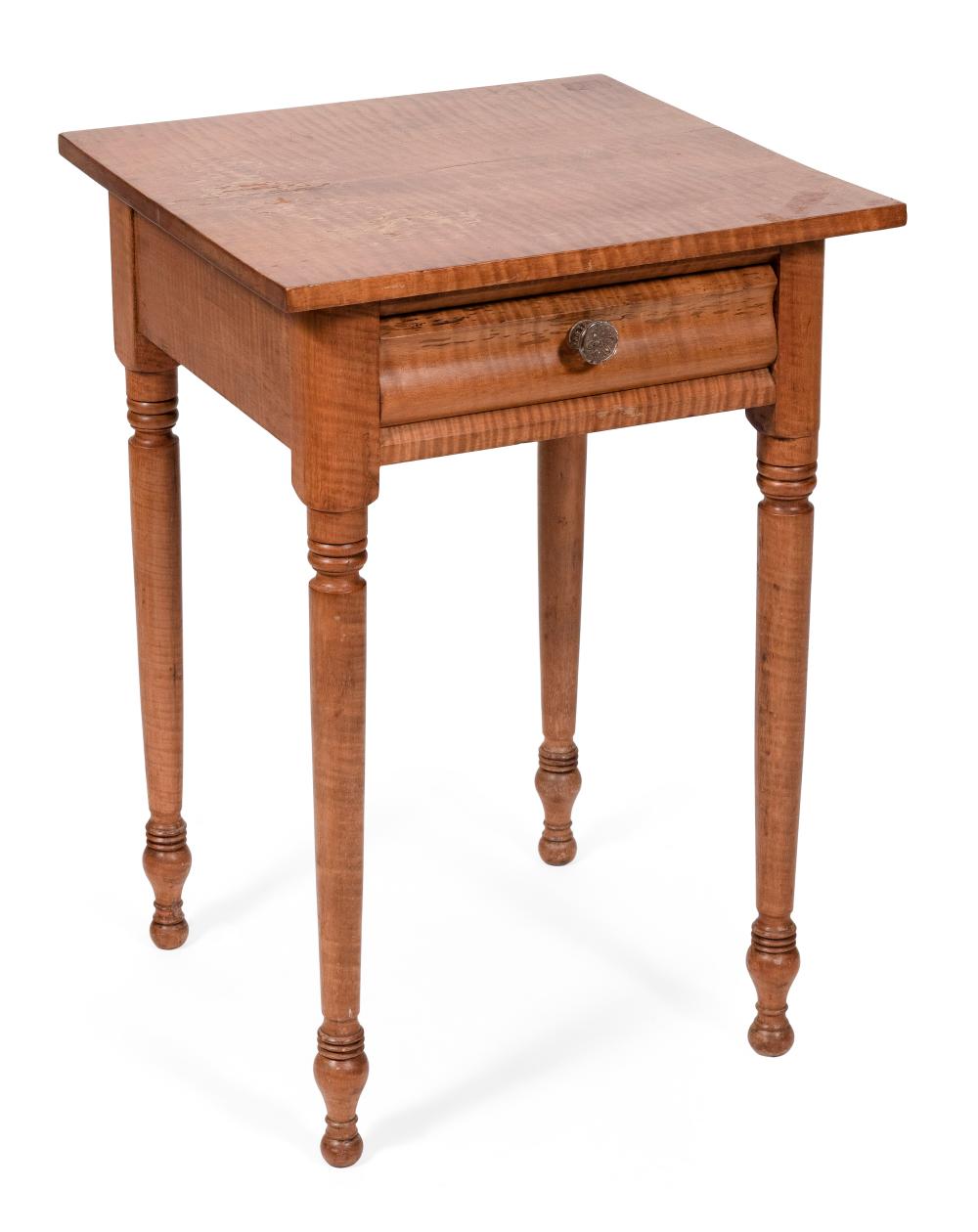 Appraisal: TIGER MAPLE ONE-DRAWER STAND TH CENTUTY HEIGHT TOP X TIGER