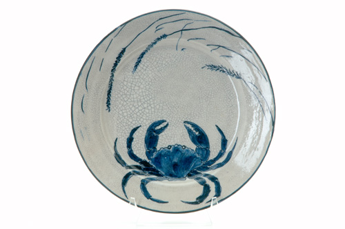 Appraisal: DEDHAM Crackleware crab plate with seaweed Indigo stamp dia