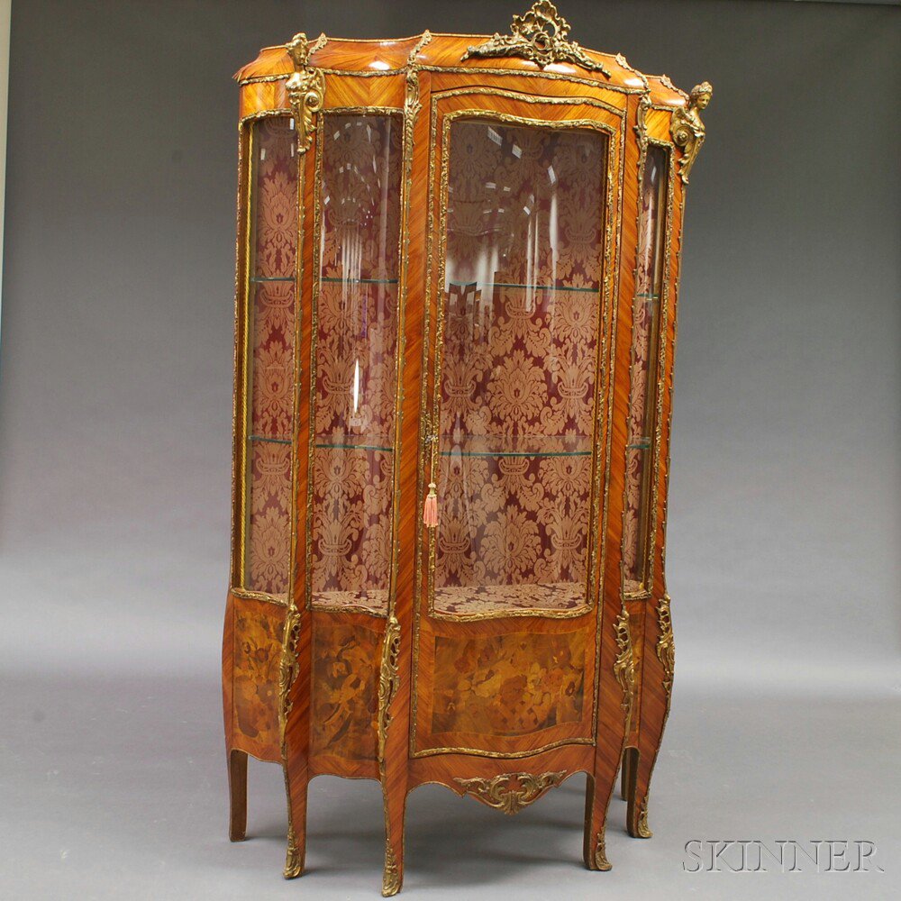 Appraisal: Louis XV-style Brass-mounted Kingwood-veneered Vitrine th century with a pierced