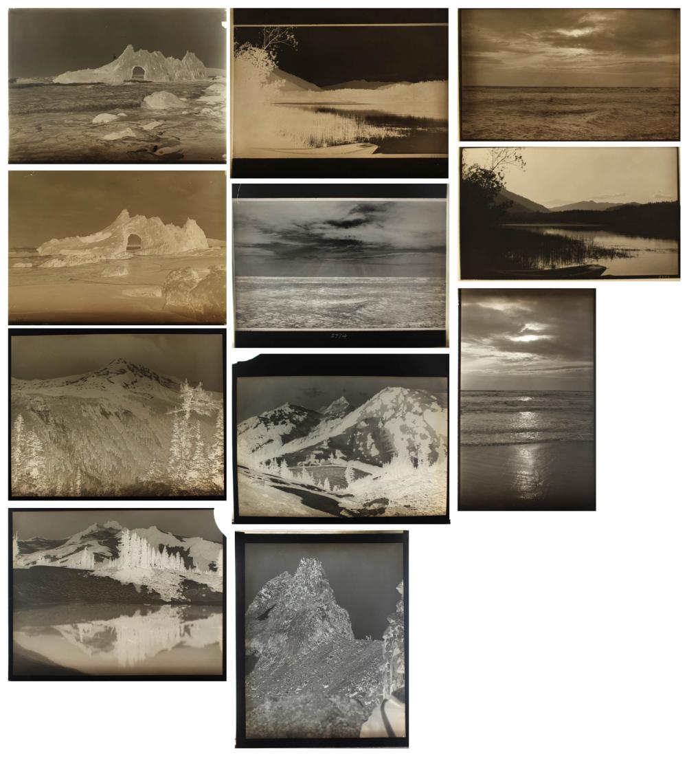 Appraisal: ELEVEN PHOTOGRAPHIC GLASS NEGATIVES POSITIVES mountain landscapes and seascapes early