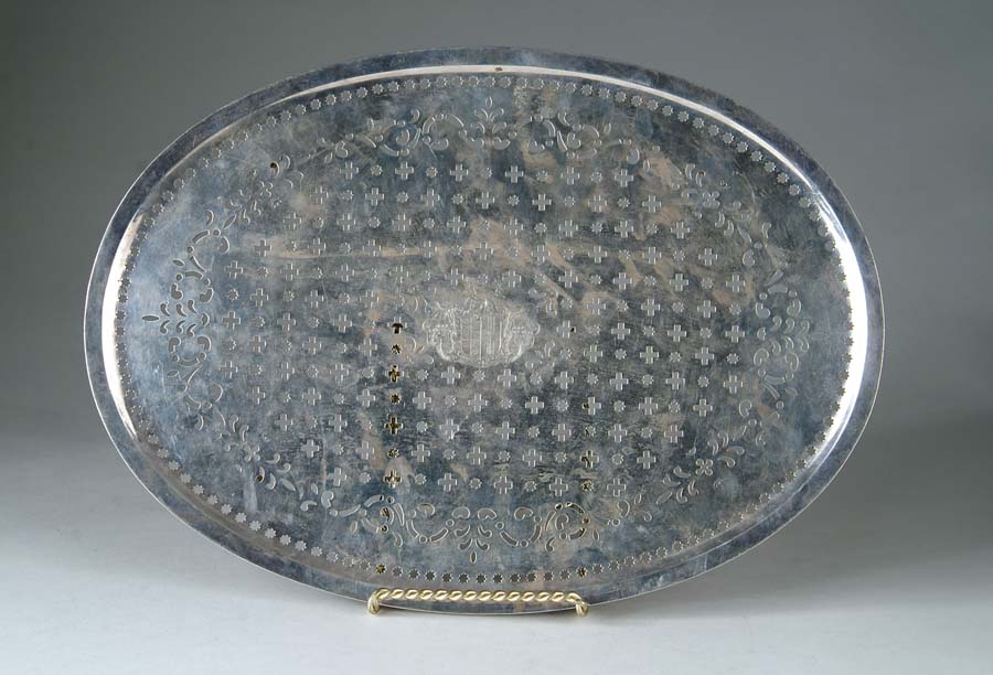 Appraisal: PIERCED SILVER TRAY Wonderful silver tray has pierced design of