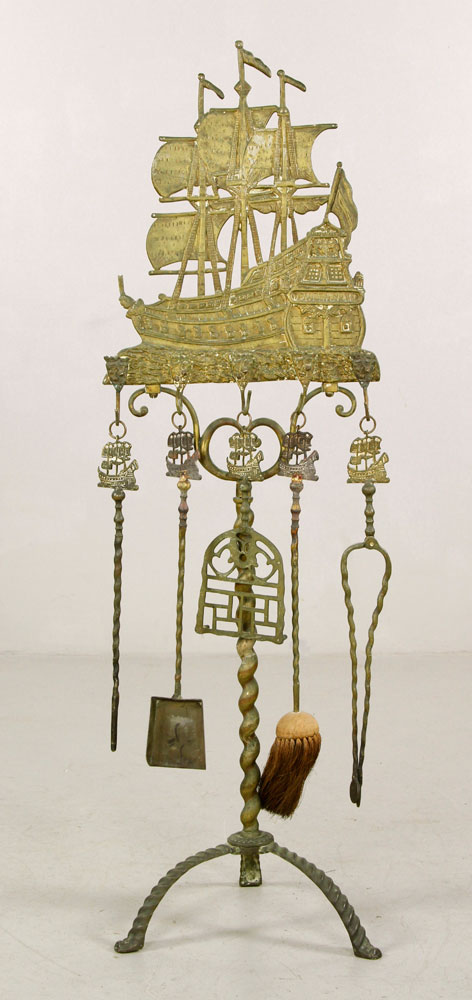 Appraisal: - th C Dutch Brass Fireplace Tools th century Dutch