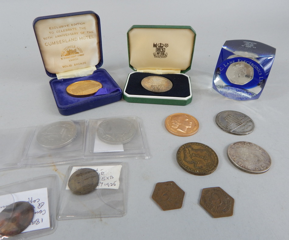 Appraisal: A quantity of commemorative medallions some tokens a paperweight etc