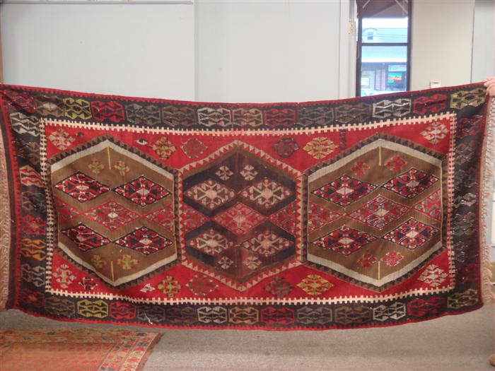 Appraisal: Turkish kilim some wear and fraying at ends ' x