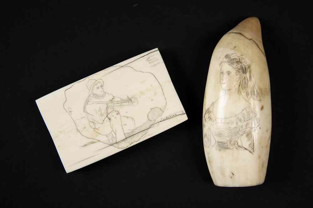 Appraisal: SCRIMSHAWN TUSK TABLET - th c Scrimshawn Tusk having a