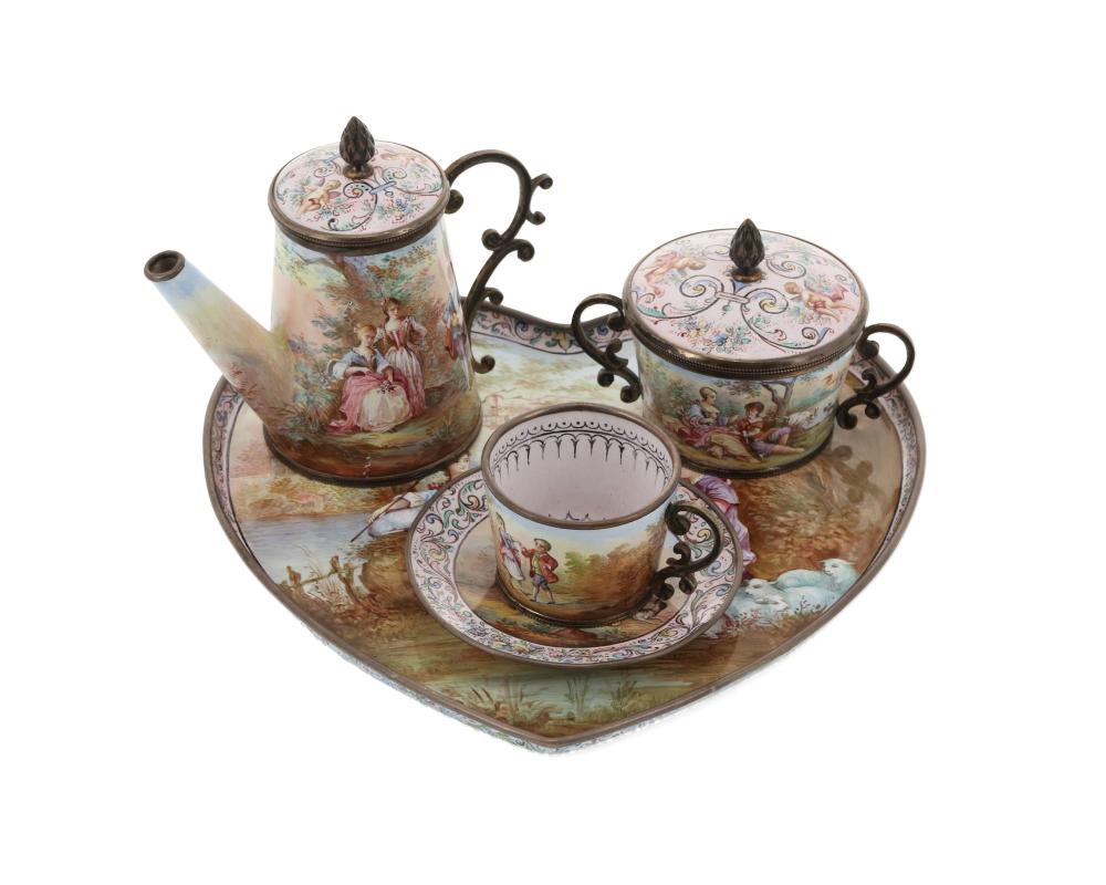 Appraisal: A Ludwig Politzer Viennese enamel and silver miniature tea service