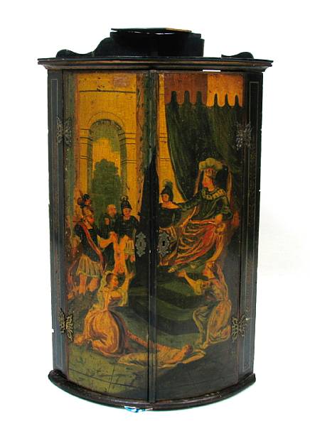 Appraisal: A Flemish paint decorated hanging corner cupboard th century of