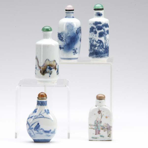 Appraisal: CHINESE PORCELAIN SNUFF BOTTLES Comprising one flat oval painted with