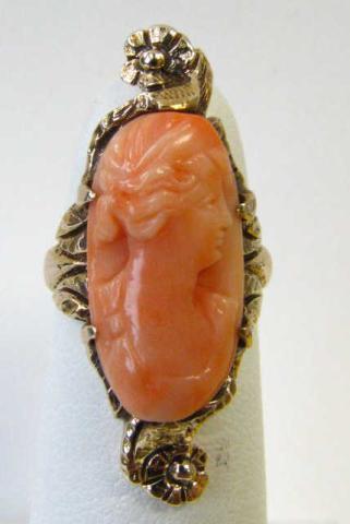 Appraisal: Lady's Yellow Gold Carved Coral Cameo Ring size