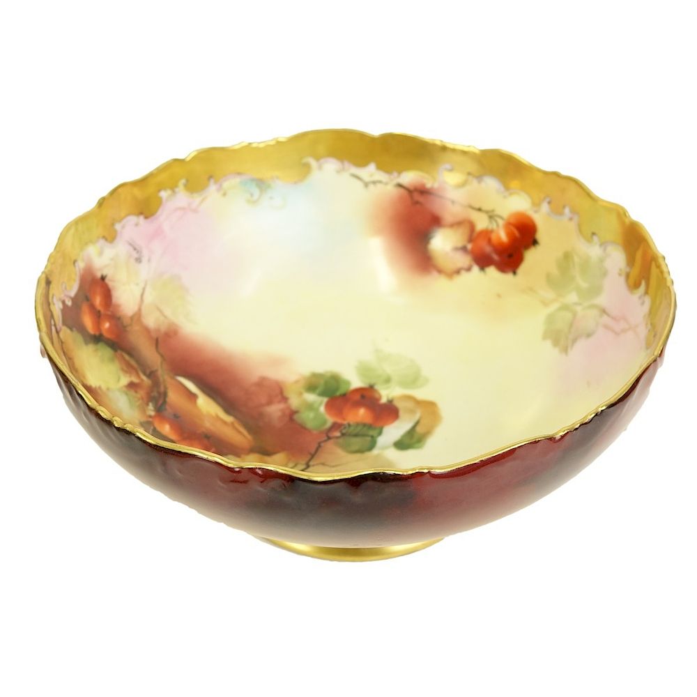 Appraisal: Limoges Bowl T V Limoges Hand Painted Porcelain Footed Bowl