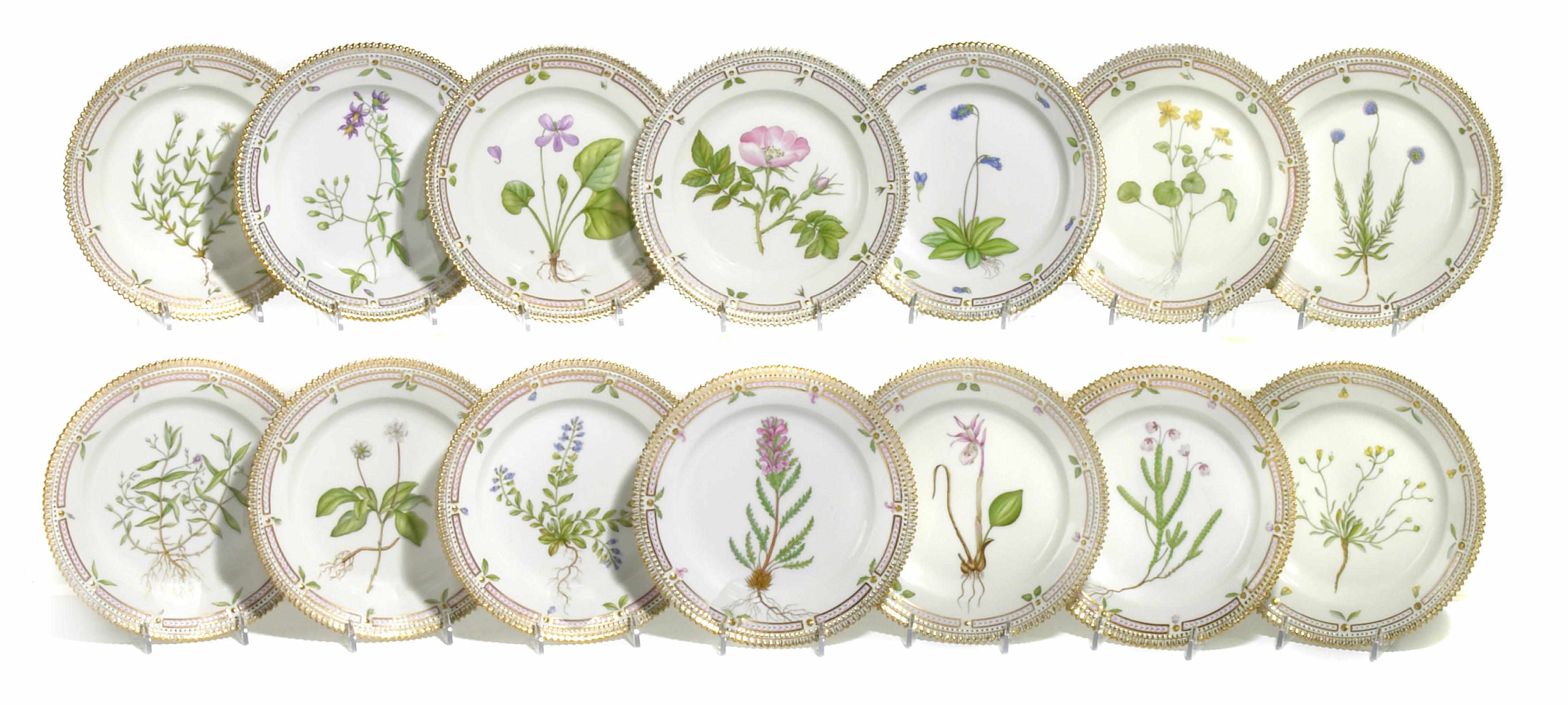 Appraisal: A set of fourteen Royal Copenhagen Flora Danica porcelain dessert