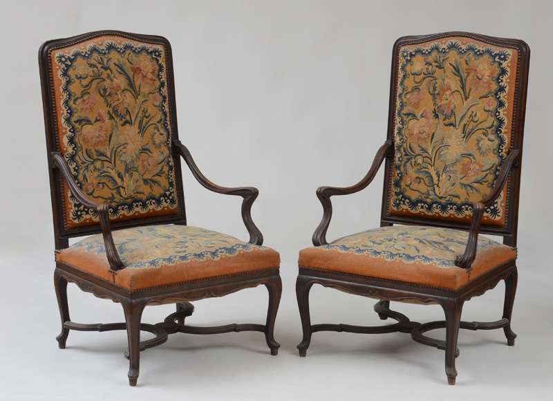 Appraisal: PAIR OF R GENCE STYLE MAHOGANY FAUTEUILS LA REINE Each