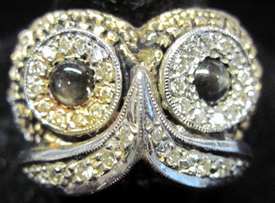 Appraisal: karat yellow gold and diamond 'owl' ring Textured owl face