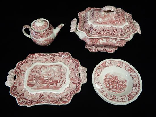 Appraisal: Red and white transferware seven pieces Three pieces of servingware