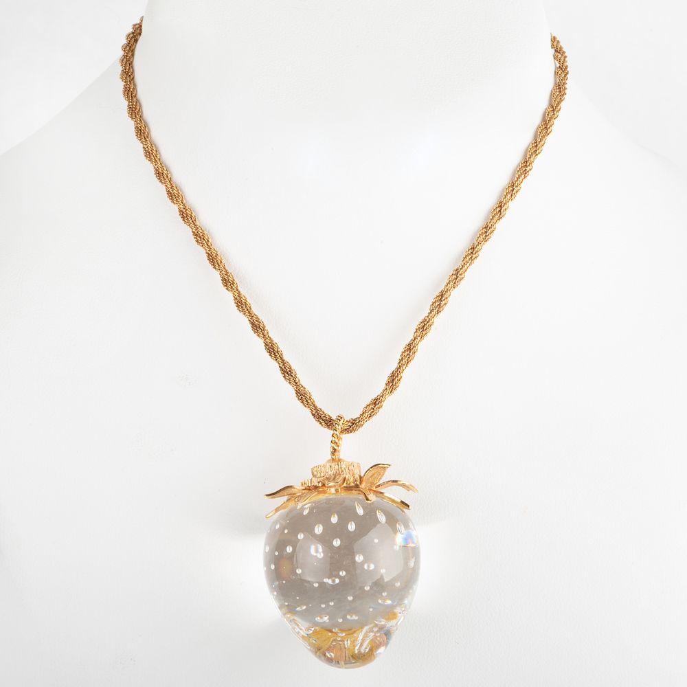 Appraisal: Steuben Crystal and k Gold Strawberry Pendant on a k