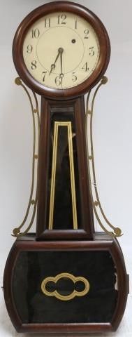 Appraisal: TH CENTURY MAHOGANY BANJO CLOCK WITH HOWARDSTYLE EGLOMISE BLACK AND