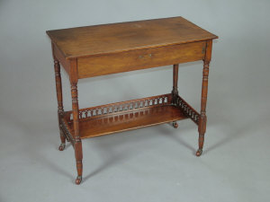 Appraisal: A late Victorian mahogany writing table the thumb moulded hinged