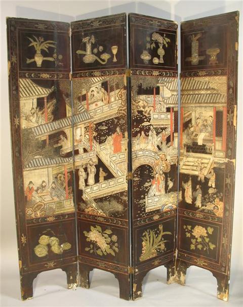 Appraisal: CHINESE COROMANDEL FOUR PANEL SCREEN Qing dynasty late th century