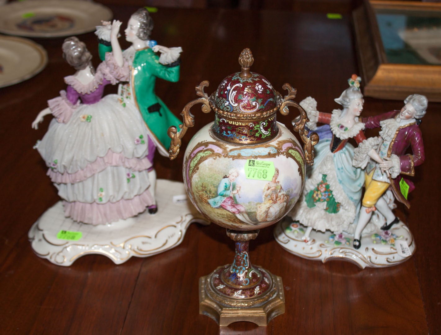 Appraisal: Three decorative items including two German porcelain figural groups and