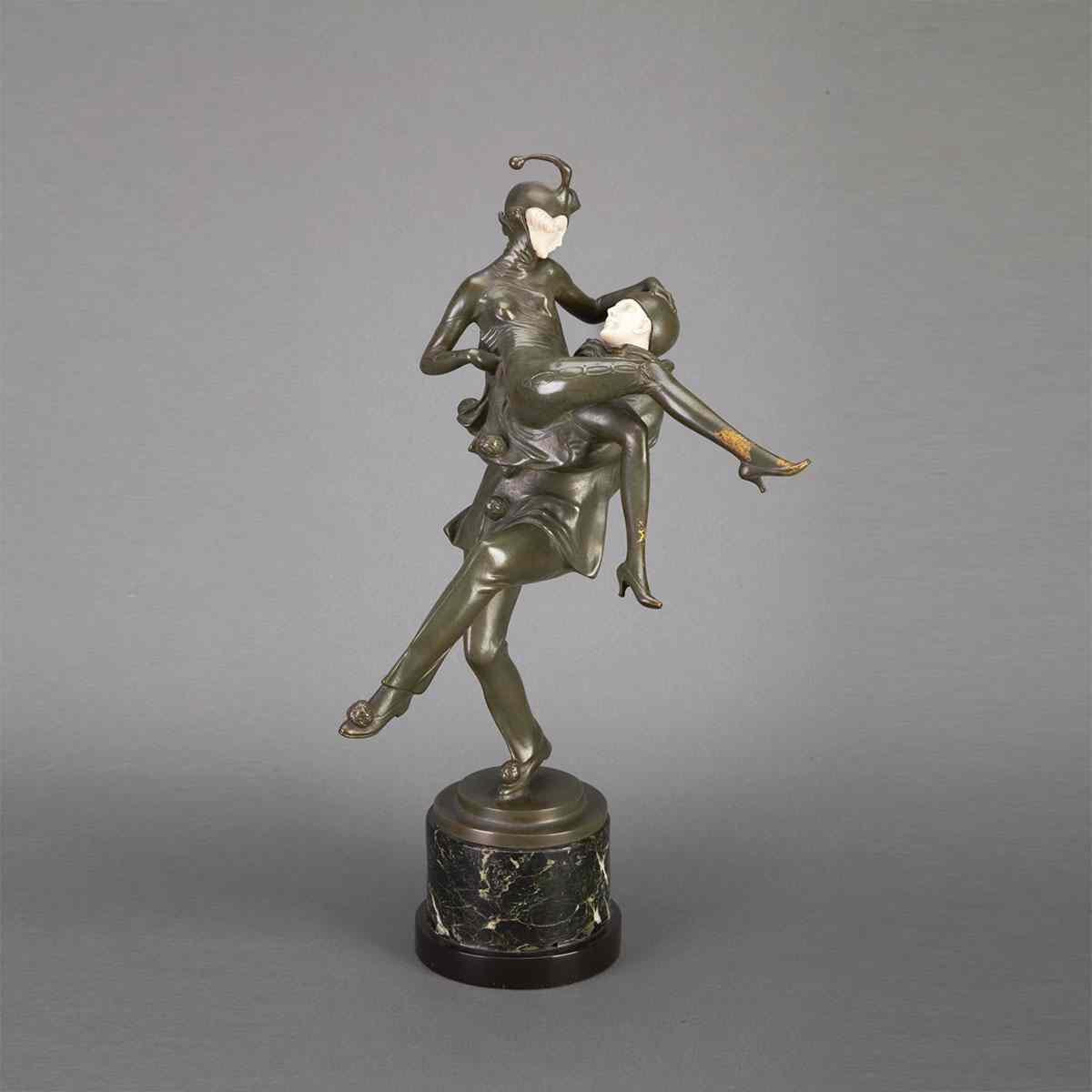 Appraisal: Bruno Zach Austrian - PIERROT AND PIERRETTE patinated bronze and