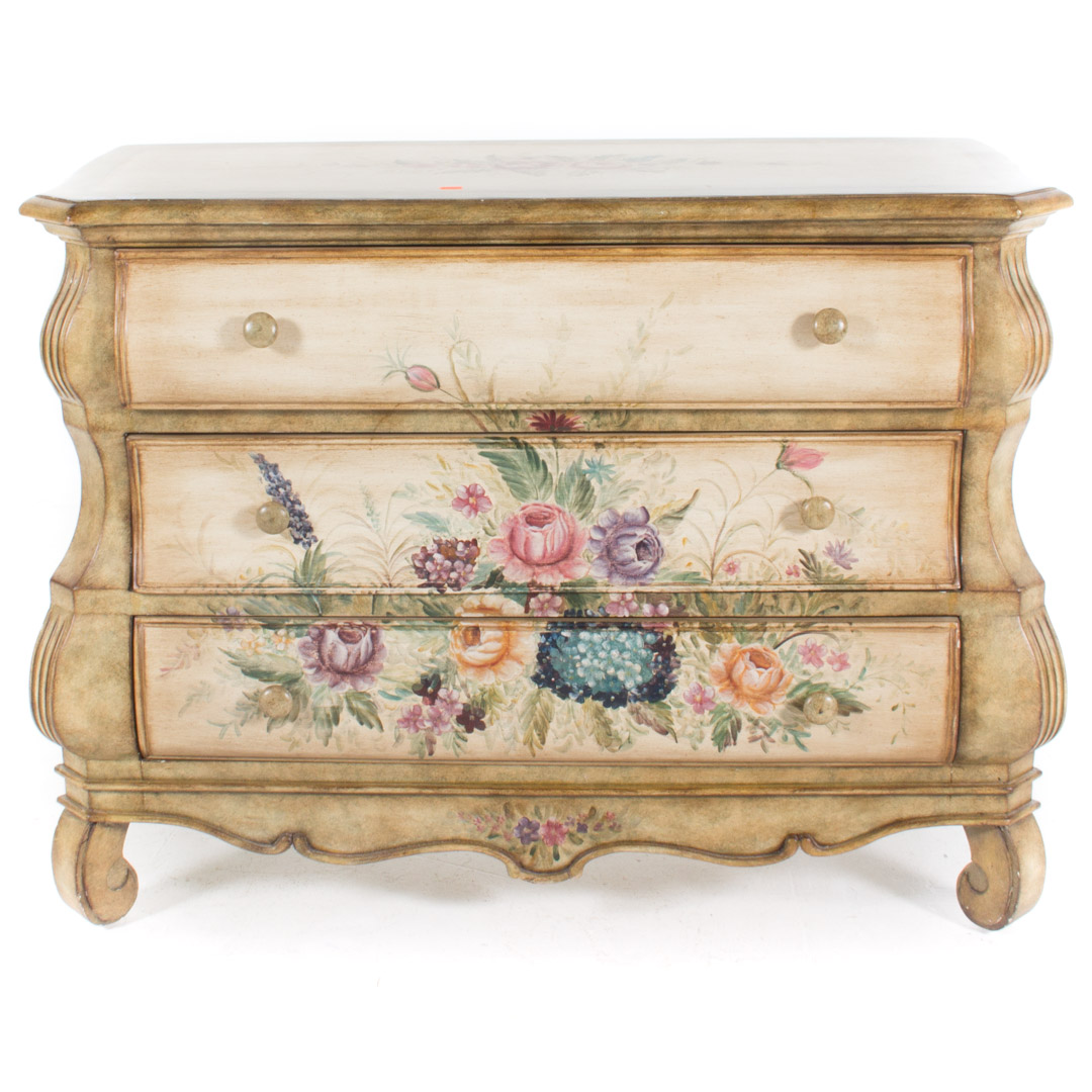 Appraisal: Contemporary floral painted chest of drawers