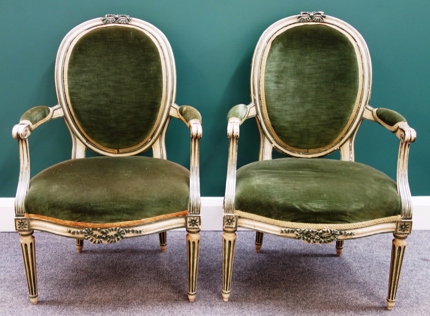 Appraisal: A set of six Louis XVI green and cream painted