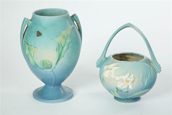 Appraisal: TWO ART POTTERY VASES Both Roseville in blue Thorn Apple