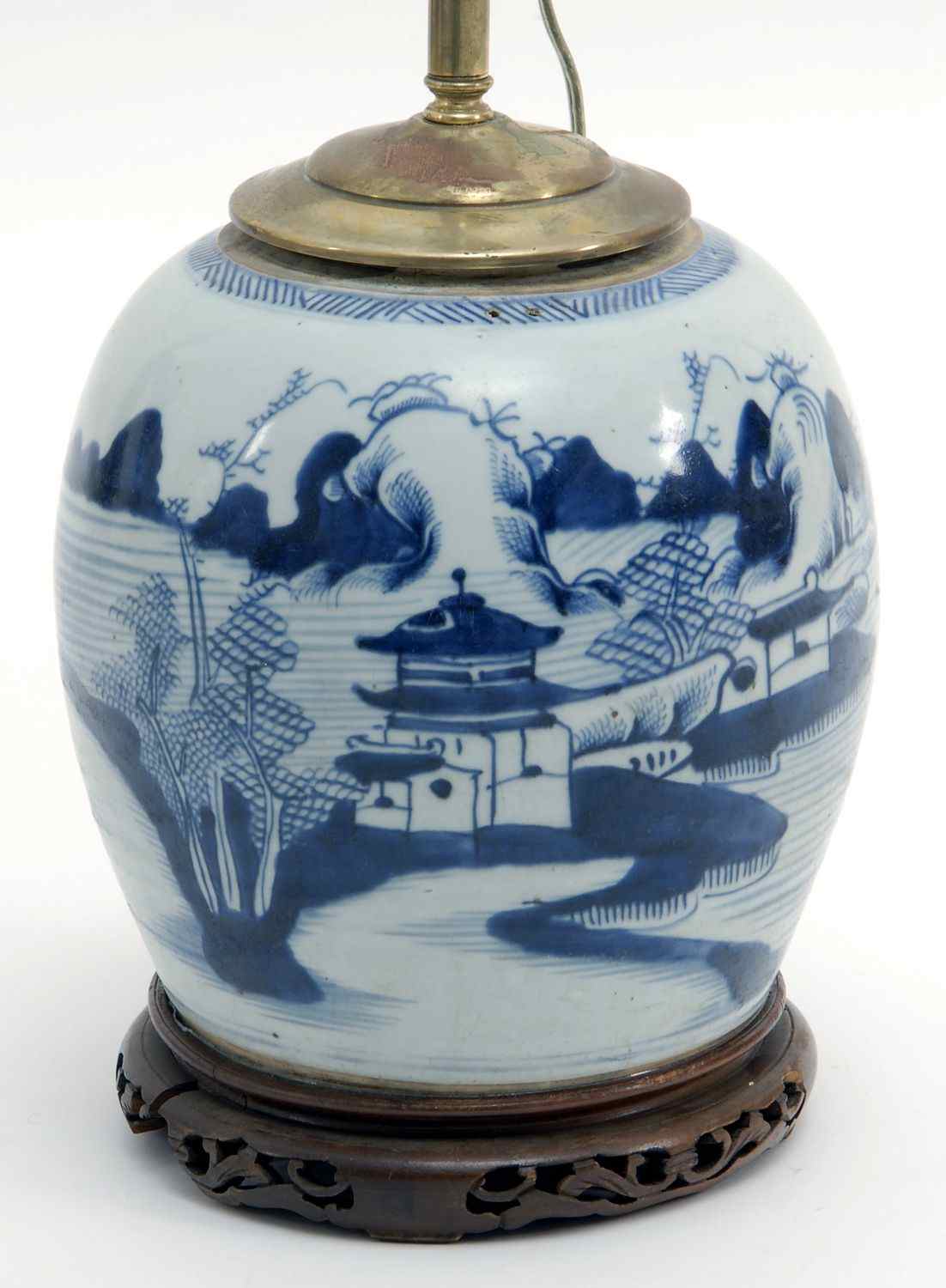 Appraisal: CHINESE EXPORT BLUE AND WHITE CANTON PORCELAIN GINGER JAR th