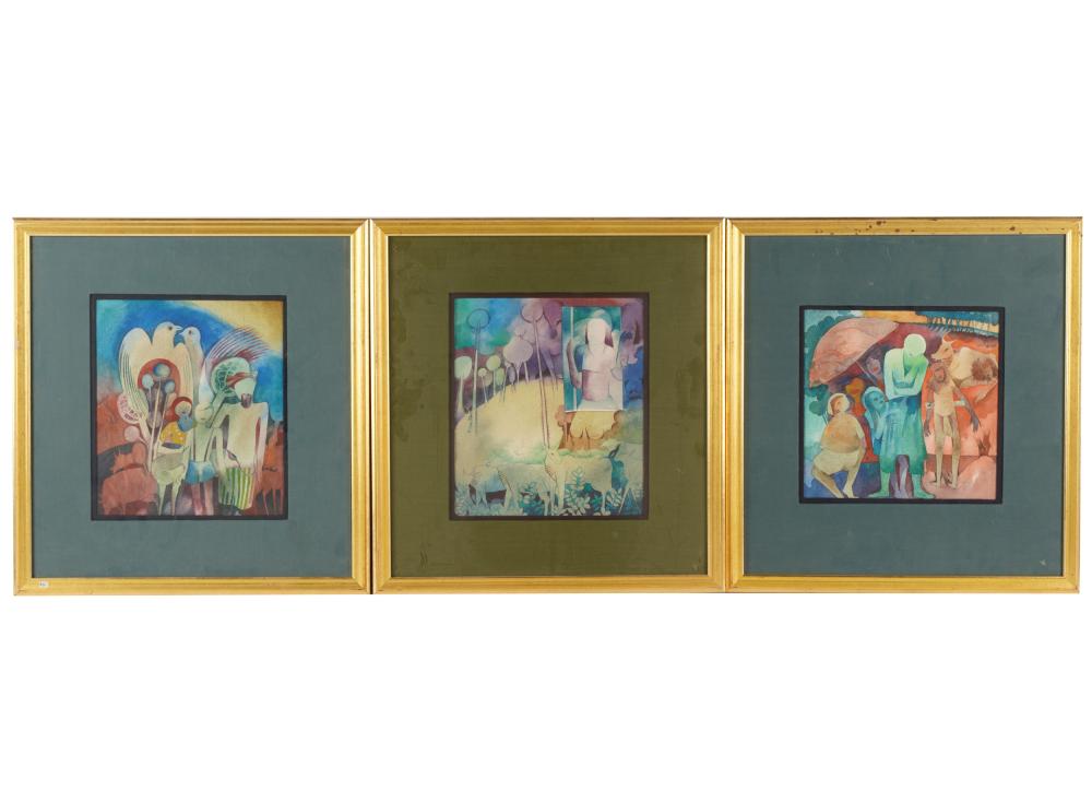 Appraisal: TH CENTURY THREE WORKS each watercolor on paper each signed