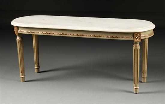 Appraisal: Louis XVI style painted parcel-giltwood marble-top coffee table in H