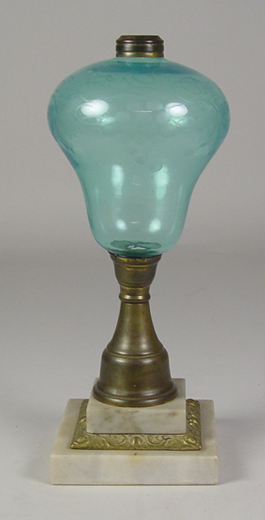 Appraisal: th Century Oil Lamp Aqua font with cut grape decoration