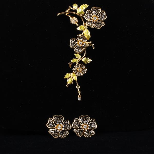 Appraisal: St John Designer Enamel Flower Brooch and Earrings Set