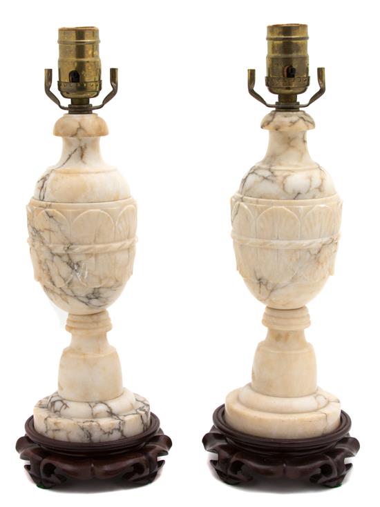 Appraisal: Sale Lot A Pair of Carved Onyx Table Lamps Height