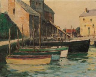 Appraisal: JONAS LIE American JONAS LIE American - Harbor Sceneoil on