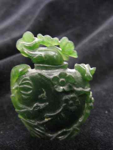 Appraisal: Chinese Snuff Bottle carved spinach green jade '' excellent