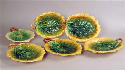 Appraisal: Assembled set of six majolica 'Oak Leaf' pattern serving dishes