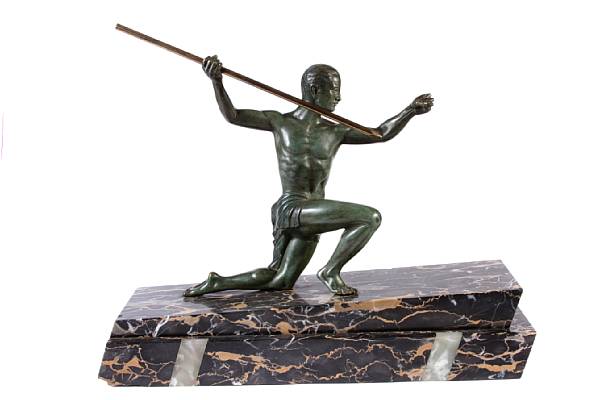 Appraisal: An H Molines patinated-bronze and marble figural group of a