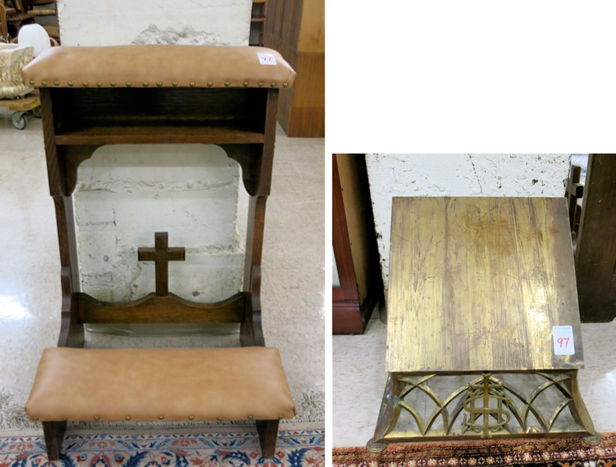 Appraisal: TWO ANTIQUE CHURCH ACCESSORIES oak prie-dieu and an adjustable incline