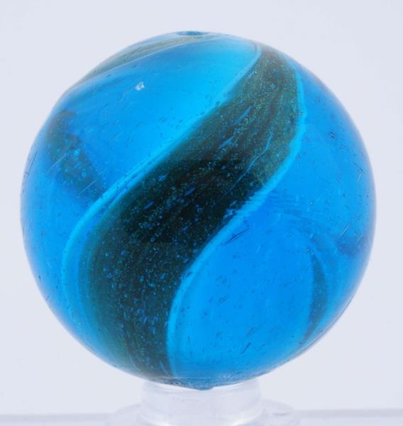 Appraisal: Outstanding Rare Blue Glass Ribbon Lutz Marble Aqua blue base