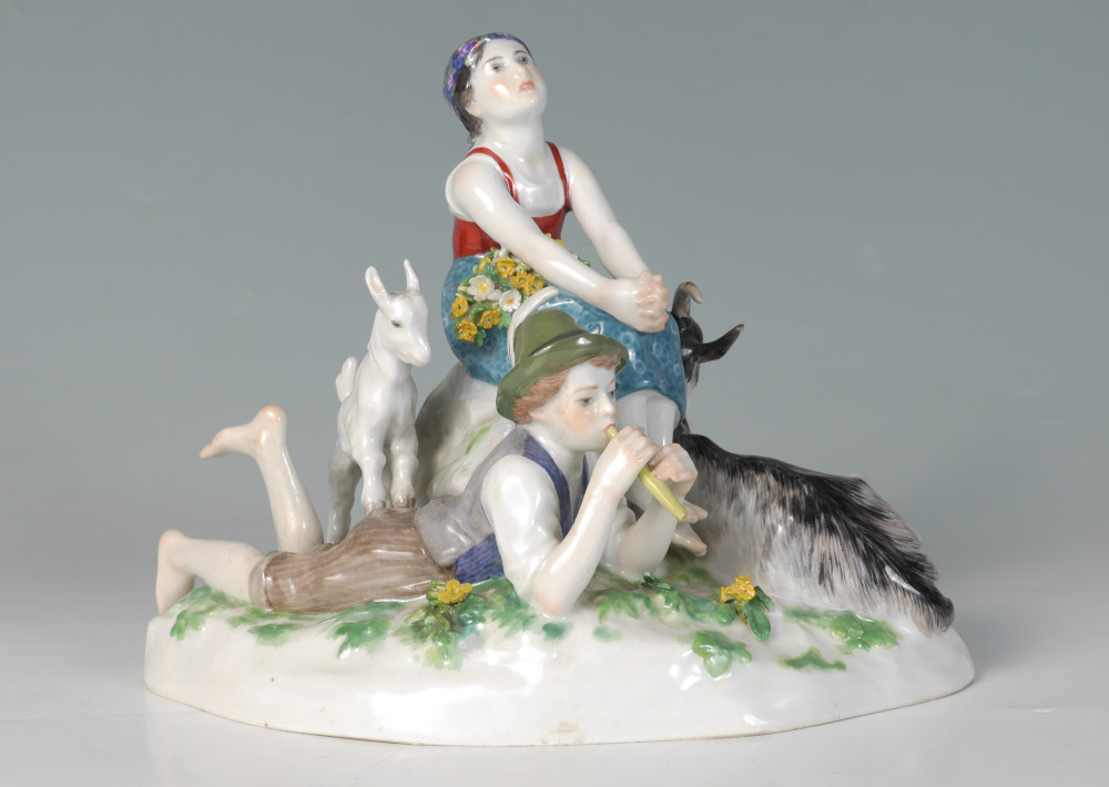 Appraisal: TH CENTURY MEISSEN FIGURAL GROUP WITH GOATS Figure of a