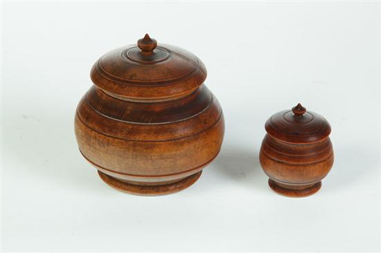 Appraisal: TWO PEASEWARE CONTAINERS Ohio late th-early th century Footed treenware