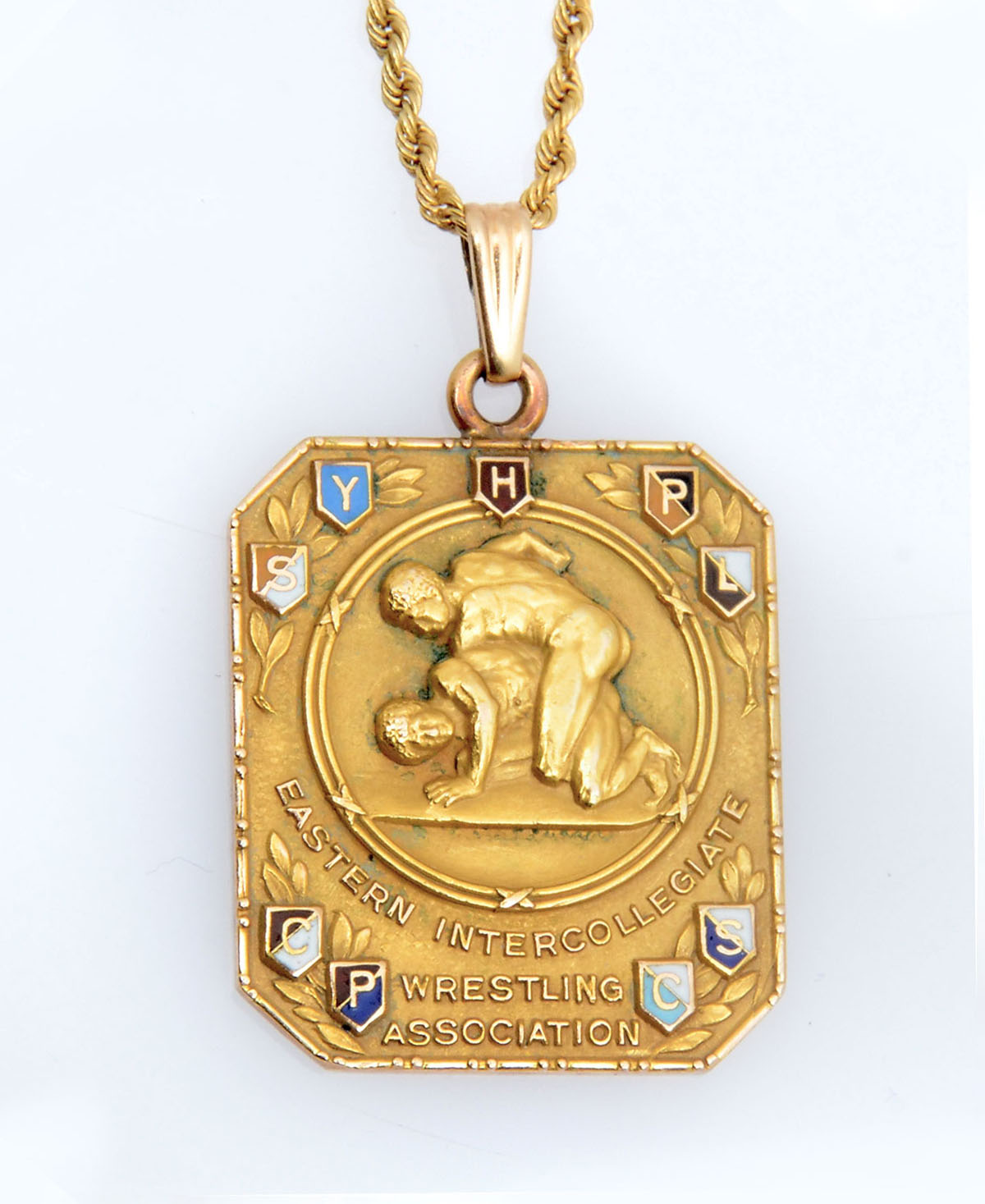 Appraisal: K K COLLEGIATE EIWA WRESTLING PENDANT CHAIN K yellow gold