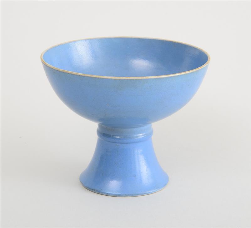 Appraisal: CHINESE ROBIN'S EGG BLUE GLAZED STEMMED CUP The hemispherical bowl