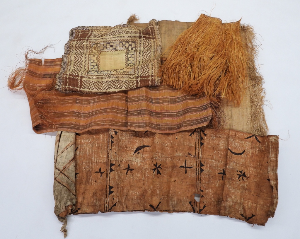 Appraisal: PC HAWAIIAN TAPA CLOTHS GRASS SKIRT Hawaii th CenturyIncludes square