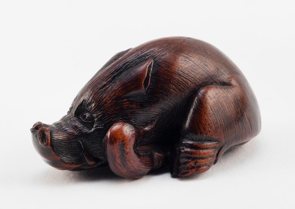 Appraisal: JAPANESE WOOD NETSUKE BY YOSHIHISA TH CENTURY LENGTH JAPANESE WOOD