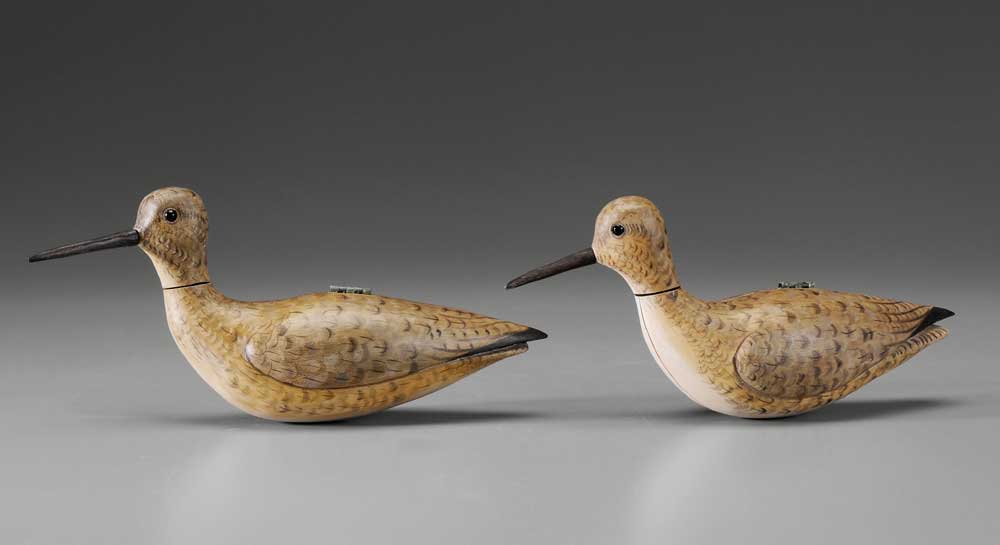 Appraisal: Two Steven Weaver Portable Shorebird Decoys Massachusetts hinged bodies with